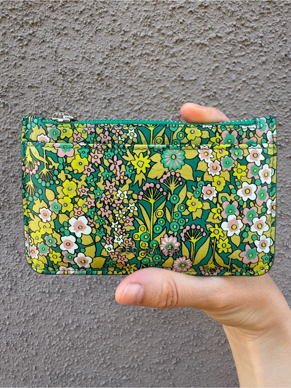 Ted Baker London Emerald Garcet Flirty Texture Floral Zip Card Holder